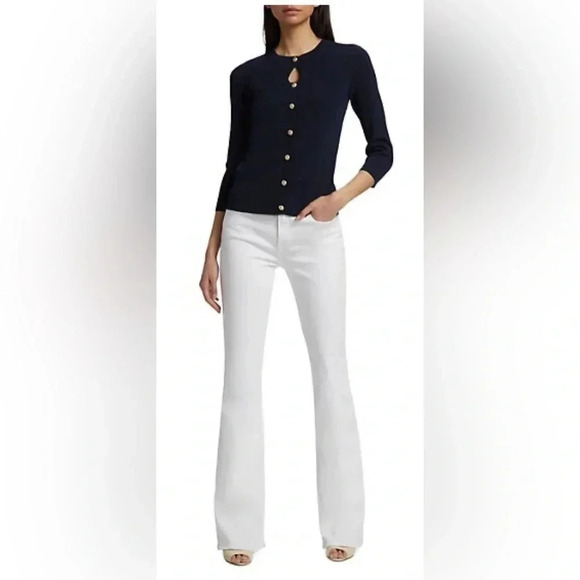 Elie Tahari The Mara Keyhole Button Up Cardigan, Black, Gold Buttons, NWT - Picture 1 of 8
